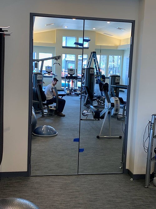 workout room door mirrors